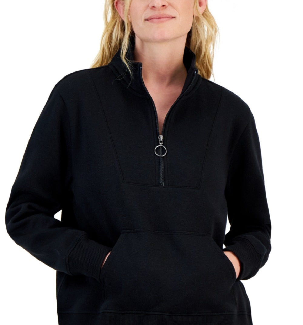 ID Ideology Moletom feminino com zíper e bloco de cores relaxado, preto, tamanho 2XL