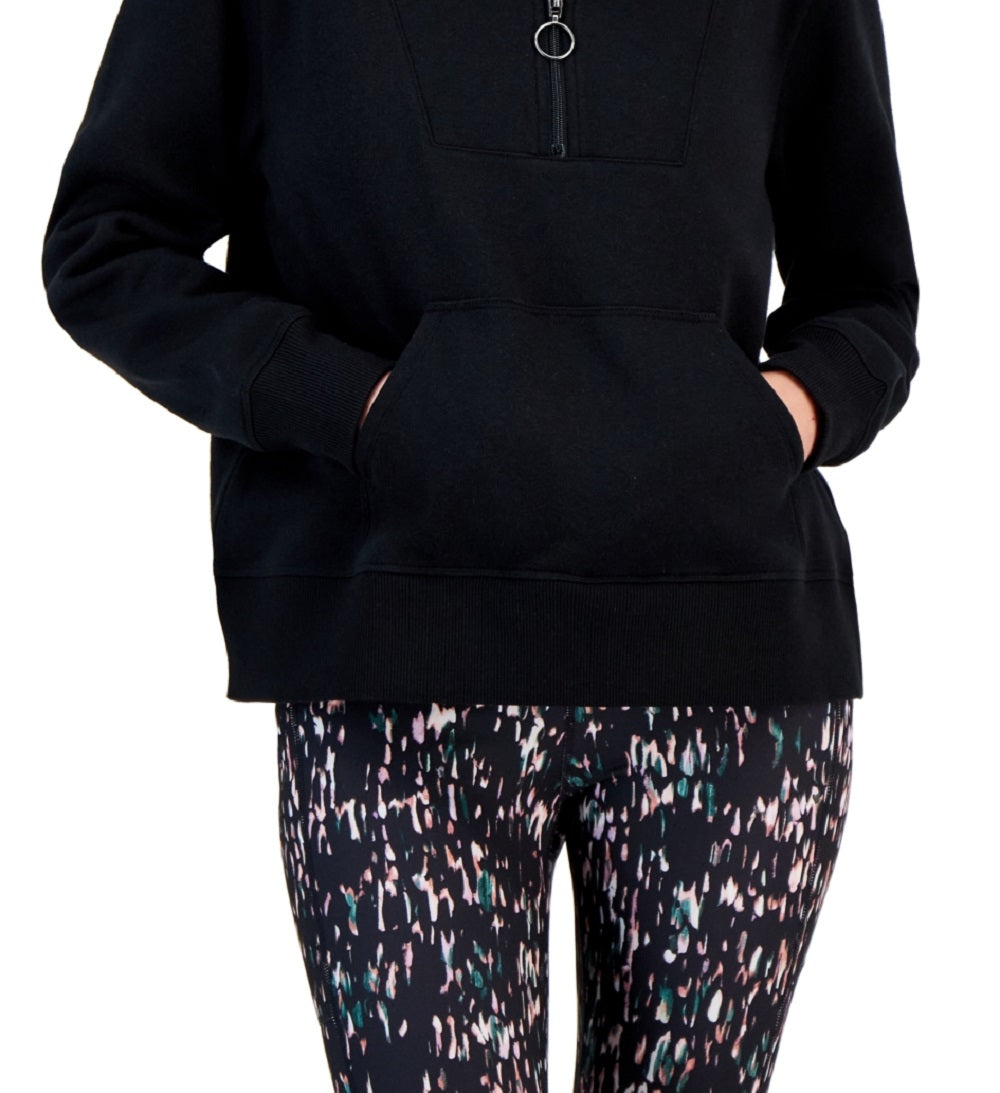 ID Ideology Moletom feminino com zíper e bloco de cores relaxado, preto, tamanho 2XL