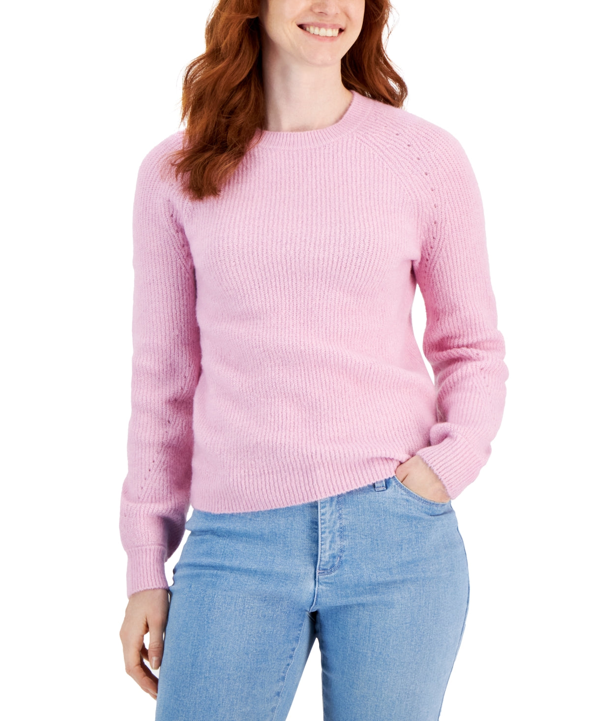 Suéter feminino estilo &amp; co com manga bufante e gola redonda, rosa, tamanho extragrande