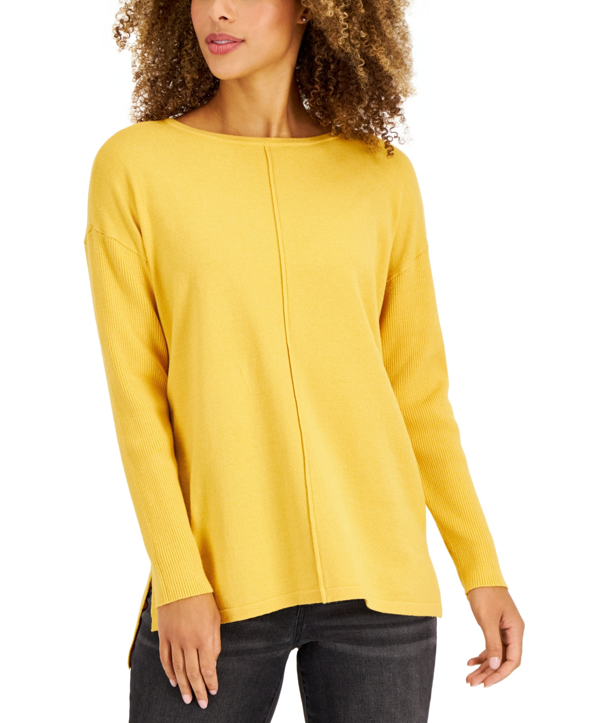Suéter túnica feminino com costura frontal estilo &amp; co, amarelo, tamanho grande