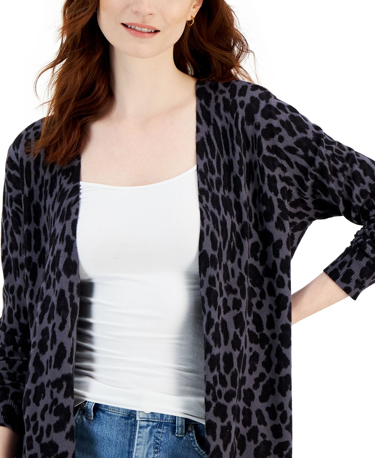 Cardigan estampado feminino Style &amp; Co cinza tamanho X-S
