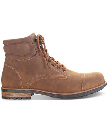 Botas masculinas Baker de couro sintético com cadarço Sun + Stone, marrom, tamanho 10,5 M