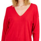 Suéter feminino com decote em V sólido INC International Concepts, vermelho, tamanho extragrande