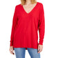 Suéter feminino com decote em V sólido INC International Concepts, vermelho, tamanho extragrande