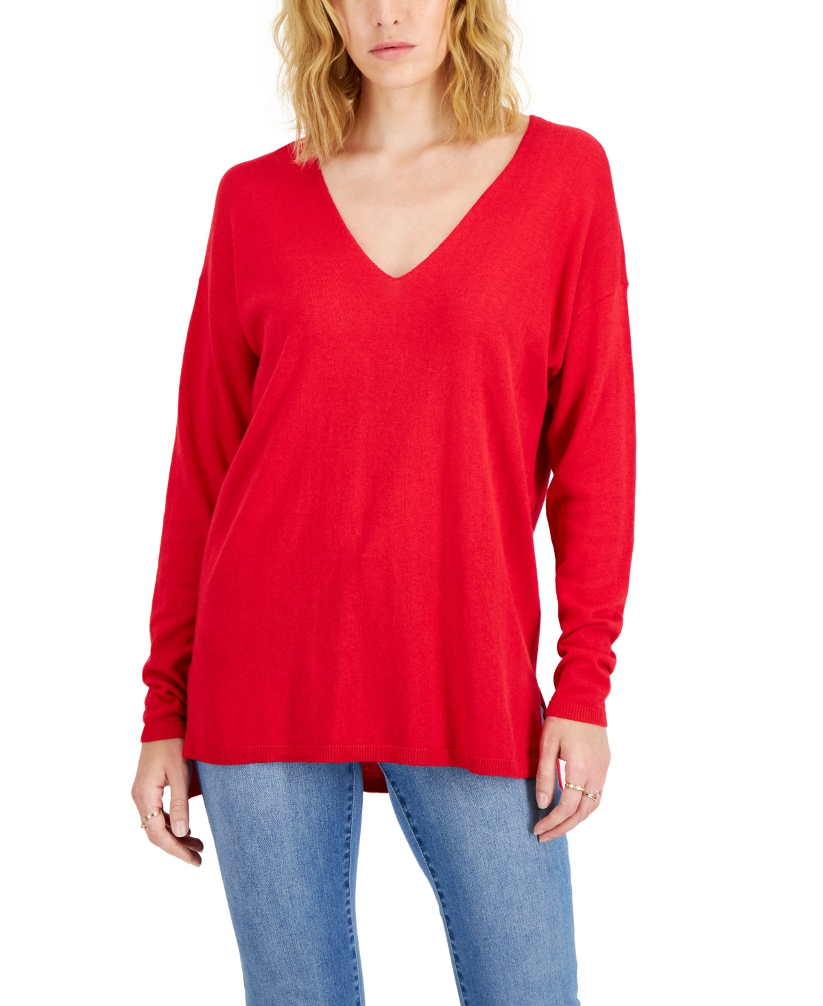 Suéter feminino com decote em V sólido INC International Concepts, vermelho, tamanho extragrande