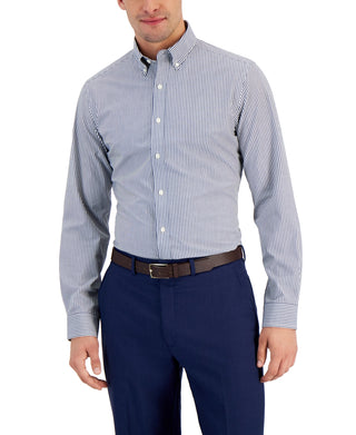 Camisa listrada slim fit masculina Club Room, azul, tamanho médio