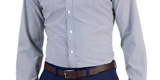 Camisa listrada slim fit masculina Club Room, azul, tamanho médio