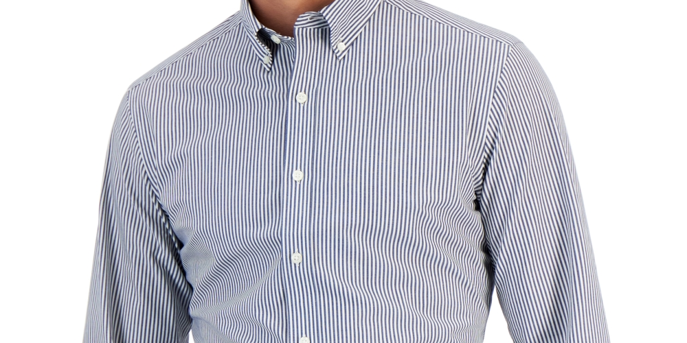 Camisa social masculina Club Room Slim Fit com listras elásticas em 4 direções, azul, tamanho XX-G