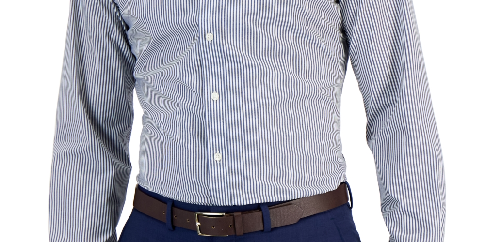 Camisa social masculina Club Room Slim Fit com listras elásticas em 4 direções, azul, tamanho XX-G
