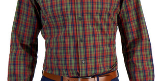 Camisa social masculina xadrez slim fit Club Room vermelha