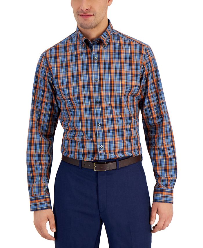 Camisa social masculina xadrez slim fit Club Room, azul, tamanho grande