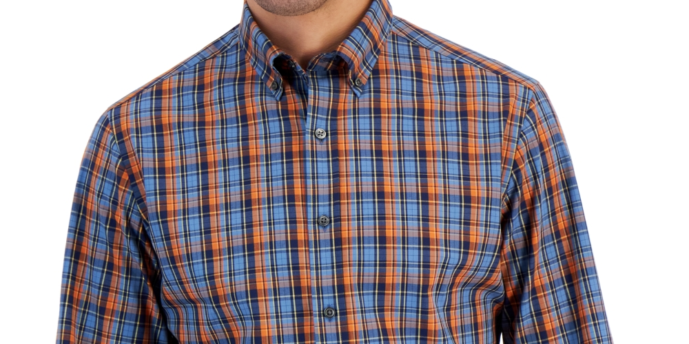 Camisa social masculina xadrez slim fit Club Room, azul, tamanho grande