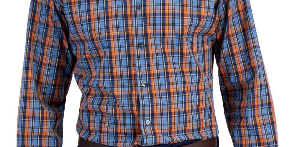 Camisa social masculina xadrez slim fit Club Room, azul, tamanho grande