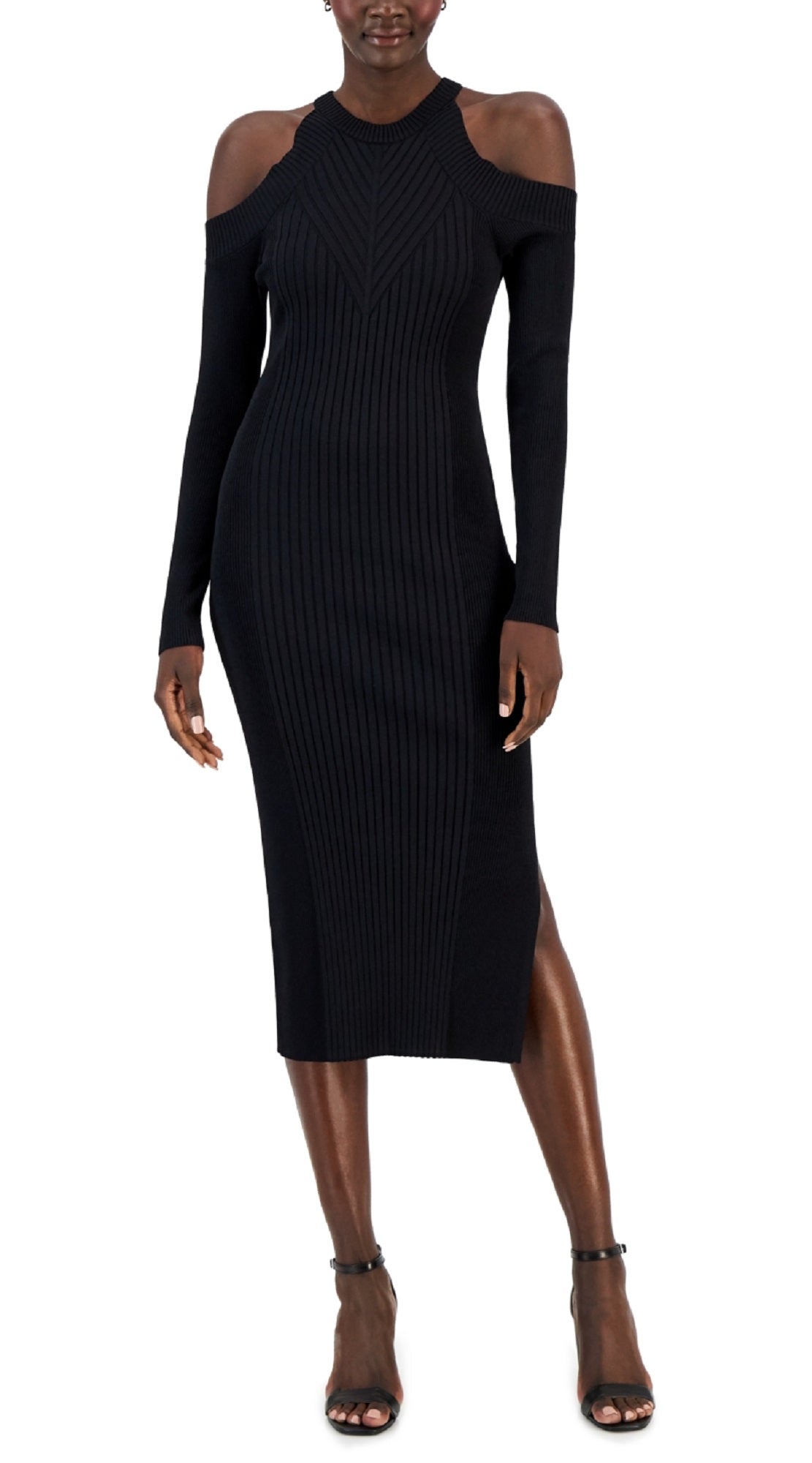 Vestido justo canelado feminino INC International Concepts, preto, tamanho X-S