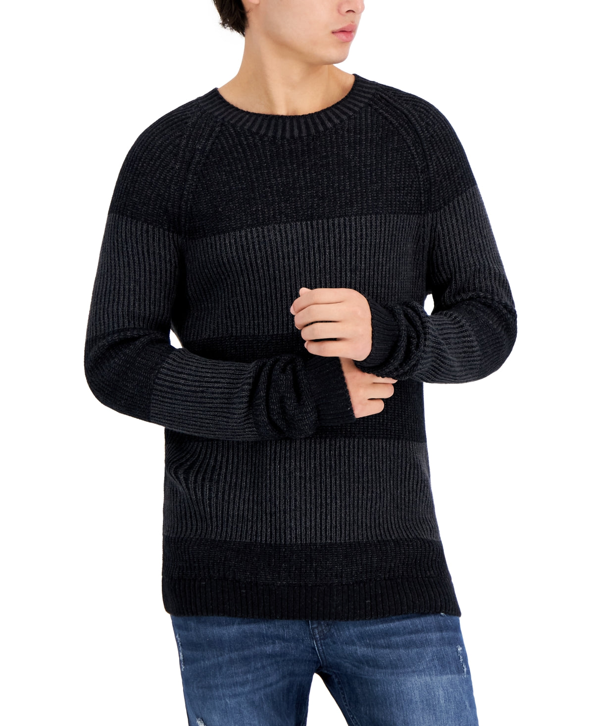 Suéter masculino com gola redonda e trançado da INC International Concepts, preto, tamanho médio
