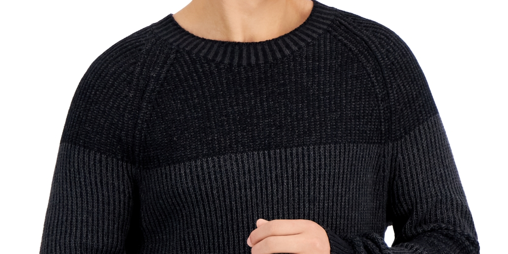 Suéter masculino com gola redonda e trançado da INC International Concepts, preto, tamanho médio