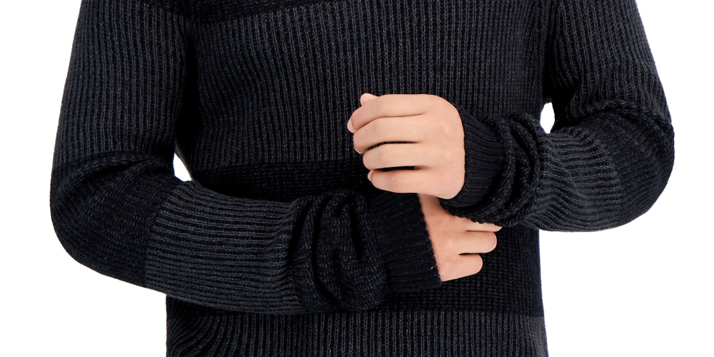 Suéter masculino com gola redonda e trançado da INC International Concepts, preto, tamanho médio