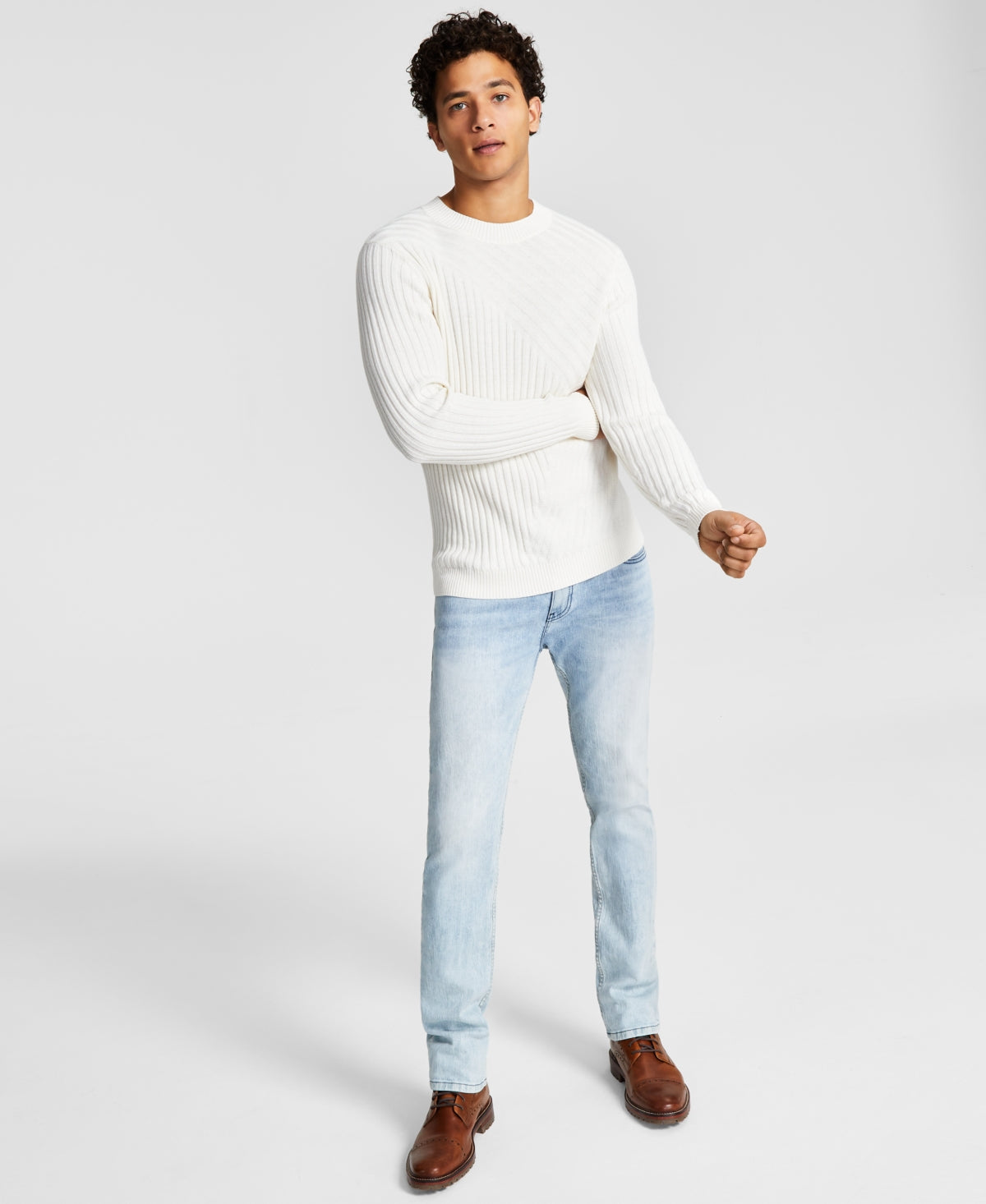 Suéter masculino de gola redonda Tucker da INC International Concepts, marrom, tamanho extragrande