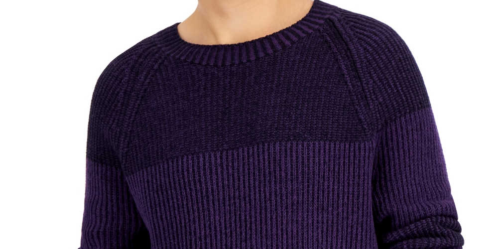 Suéter masculino com gola redonda e trançado INC International Concepts, roxo, tamanho pequeno