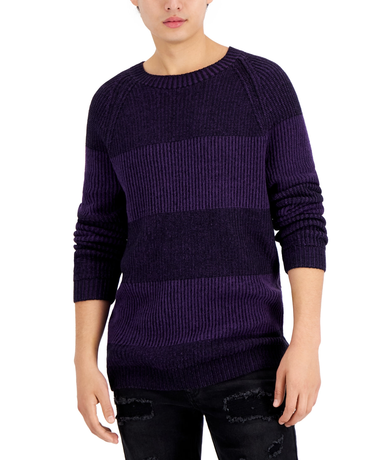 Suéter masculino com gola redonda e trançado da INC International Concepts, roxo, tamanho médio