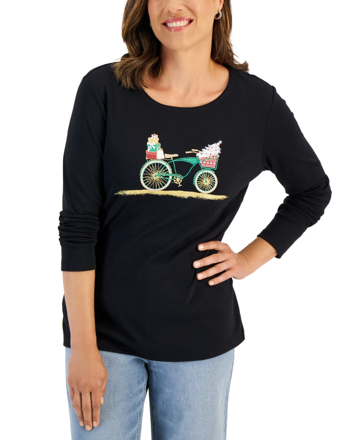 Karen Scott Blusa Feminina Manga Longa para Festas, Preta, Tamanho Grande