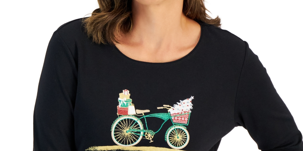 Karen Scott Blusa Feminina Manga Longa para Festas, Preta, Tamanho Grande
