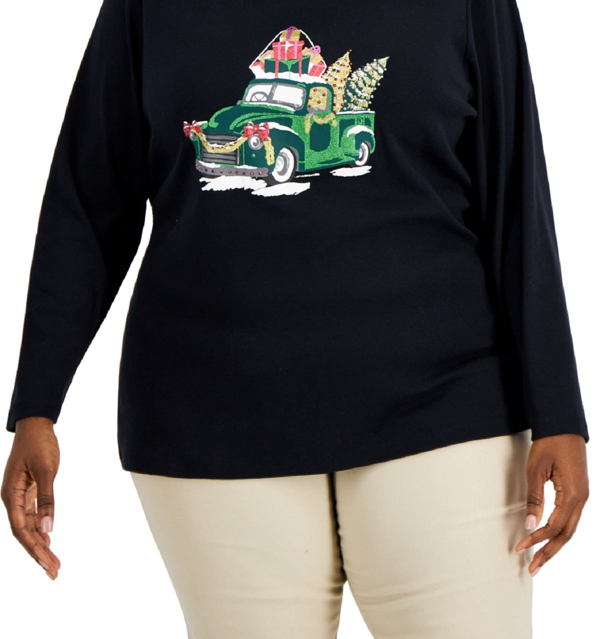 Top feminino Karen Scott com detalhes, preto, tamanho 3X