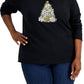 Blusa feminina Karen Scott com estampa de floco de neve e árvore, preta, tamanho 2X