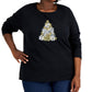 Blusa feminina Karen Scott com estampa de floco de neve e árvore, preta, tamanho 2X