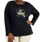 Karen Scott Blusa Feminina Estampada com Rena, Preta, Tamanho 0X