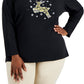 Karen Scott Blusa Feminina Estampada com Rena, Preta, Tamanho 4X