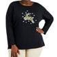 Karen Scott Blusa Feminina Estampada com Rena, Preta, Tamanho 4X