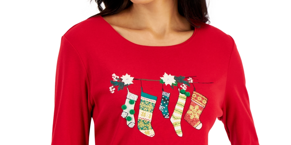 Karen Scott Blusa Feminina Manga Longa para Festas Vermelha Tamanho Médio