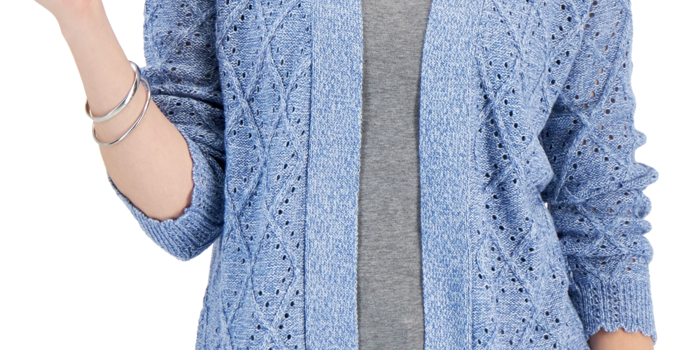 Karen Scott Cardigan Feminino de Tricô Diamante Frente Aberta Azul Tamanho XX-G