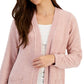 Karen Scott Cardigan Feminino Chenille com Bolso Patch Rosa Tamanho Médio