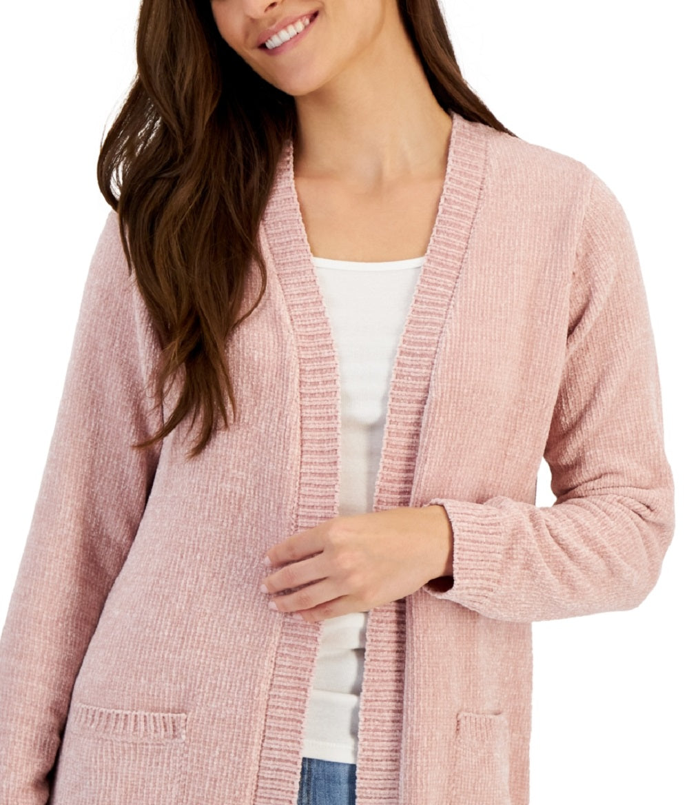 Karen Scott Cardigan Feminino Chenille com Bolso Patch Rosa Tamanho Médio