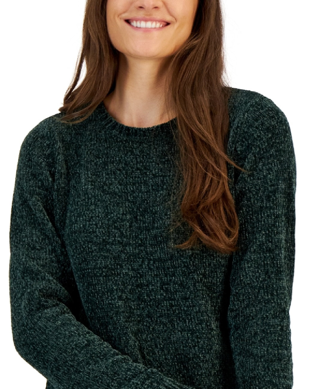 Karen Scott Suéter Básico Chenille Feminino Verde Tamanho Grande