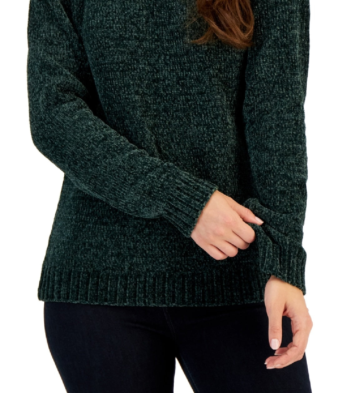 Karen Scott Suéter Básico Chenille Feminino Verde Tamanho Grande