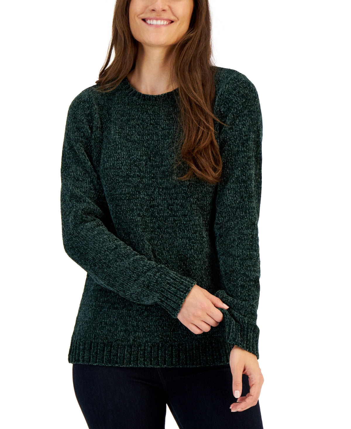 Karen Scott Suéter Básico Chenille Feminino Verde Tamanho Grande