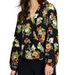 Blusa feminina de manga comprida com estampa floral da INC International Concepts, preta, tamanho X-S