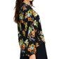 Blusa feminina de manga comprida com estampa floral da INC International Concepts, preta, tamanho X-S
