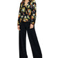 Blusa feminina de manga comprida com estampa floral da INC International Concepts, preta, tamanho X-S