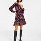 Vestido curto feminino com estampa floral da INC International Concepts, preto, tamanho X-S