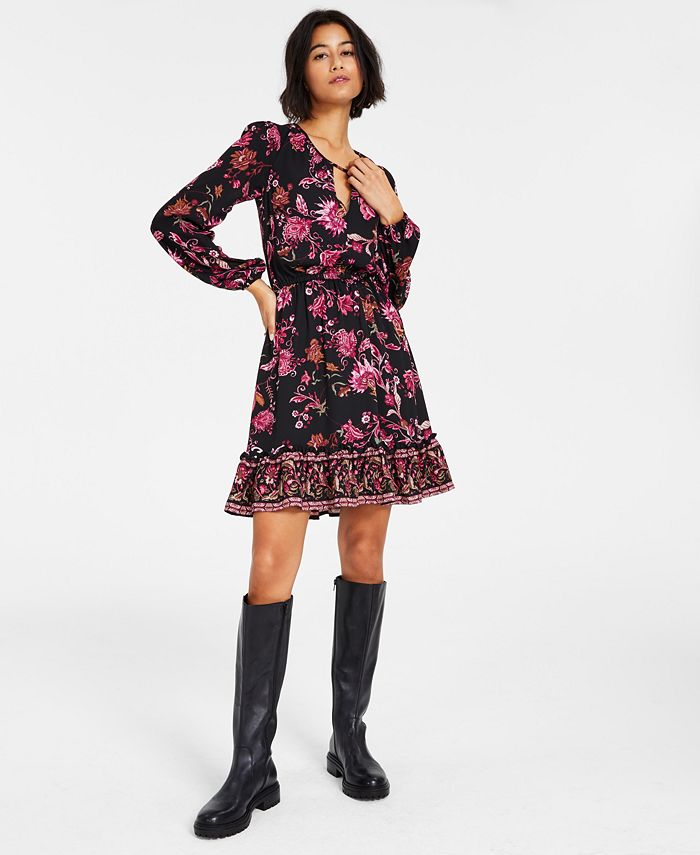 Vestido curto feminino com estampa floral da INC International Concepts, preto, tamanho X-S