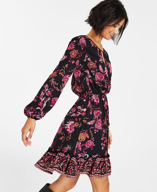 Vestido curto feminino com estampa floral da INC International Concepts, preto, tamanho X-S