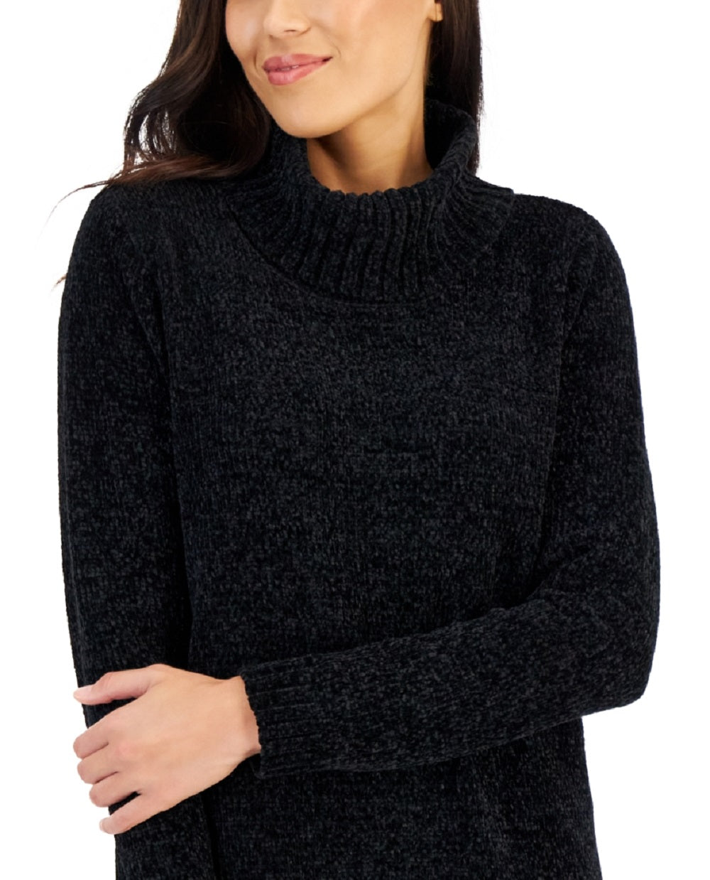 Karen Scott Suéter Feminino Chenille Gola Redonda Preto Tamanho Grande