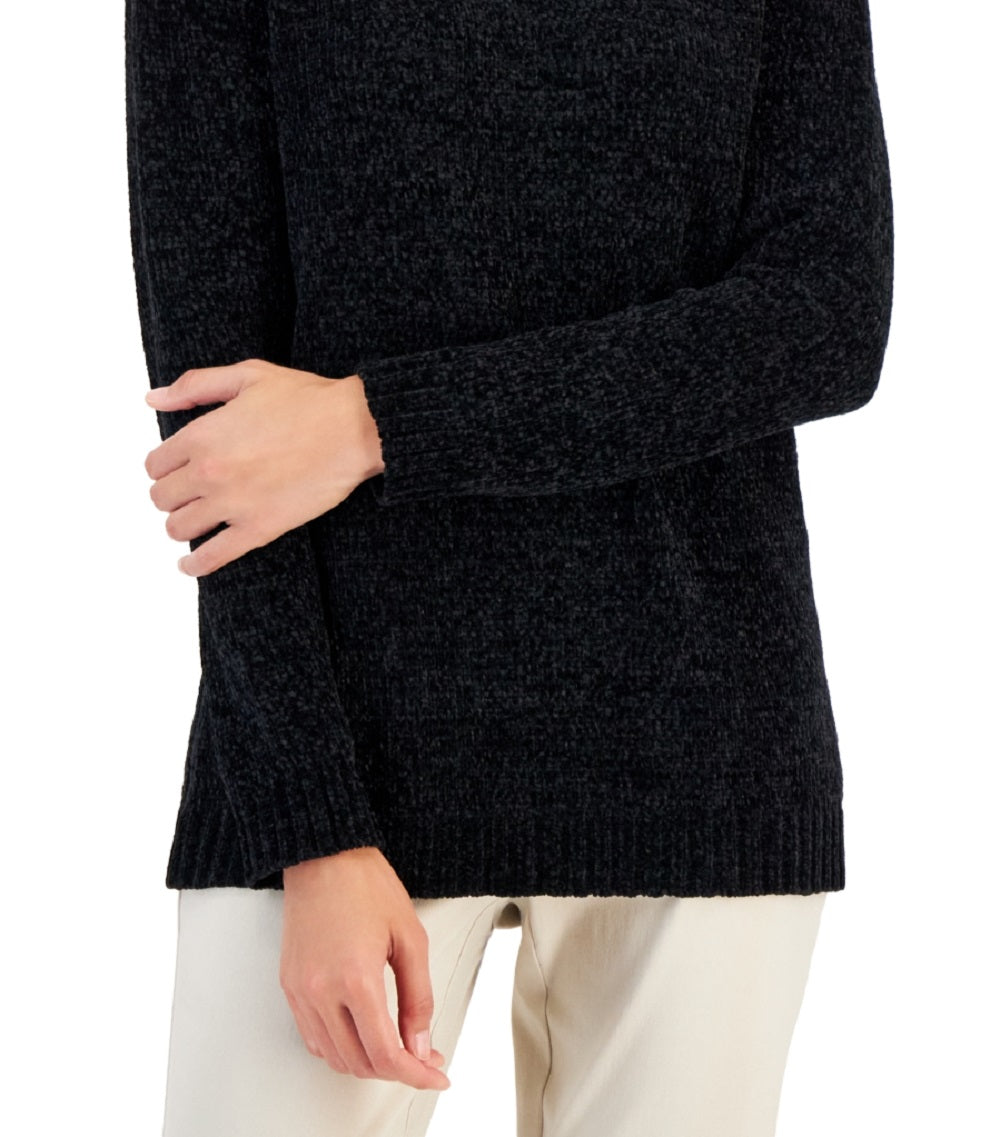 Karen Scott Suéter Feminino Chenille Gola Redonda Preto Tamanho Grande