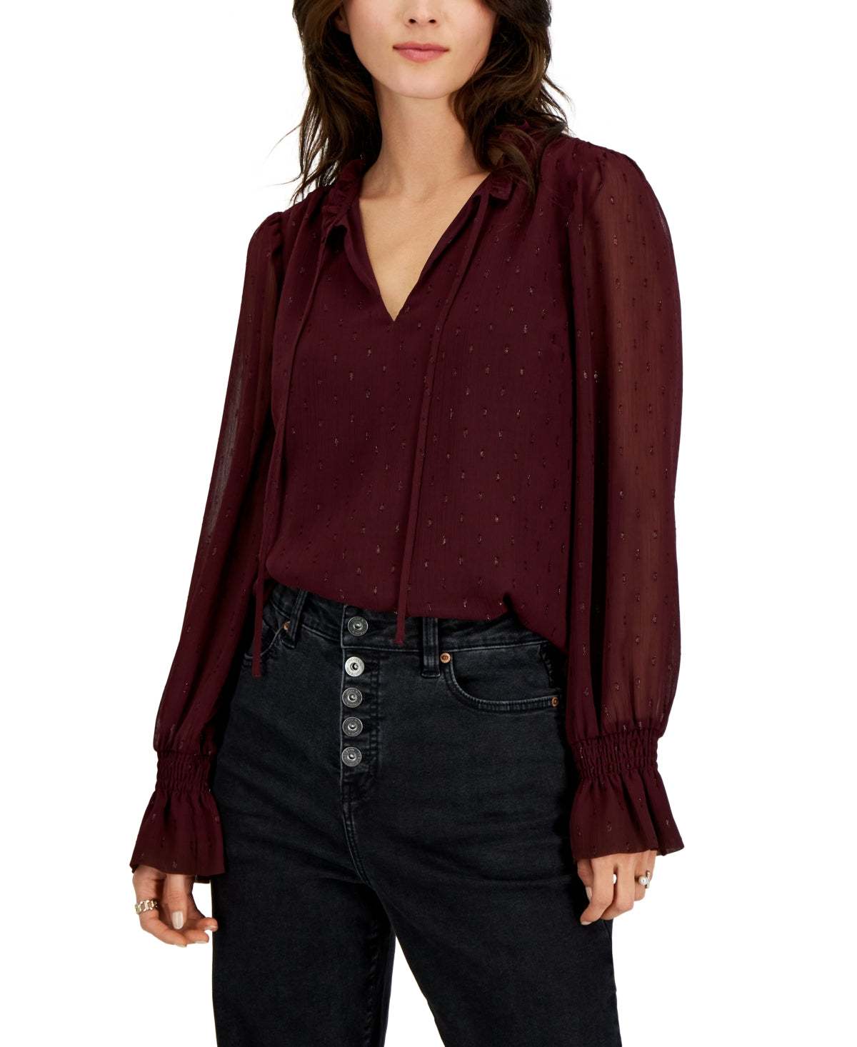 Blusa feminina com amarração e recortes, tamanho grande, vermelha, da INC International Concepts