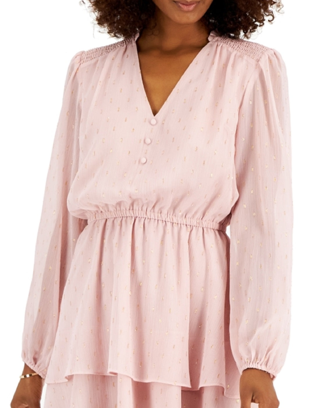 Vestido feminino com estampa de bolinhas e clipe metálico da INC International Concepts, rosa, tamanho médio