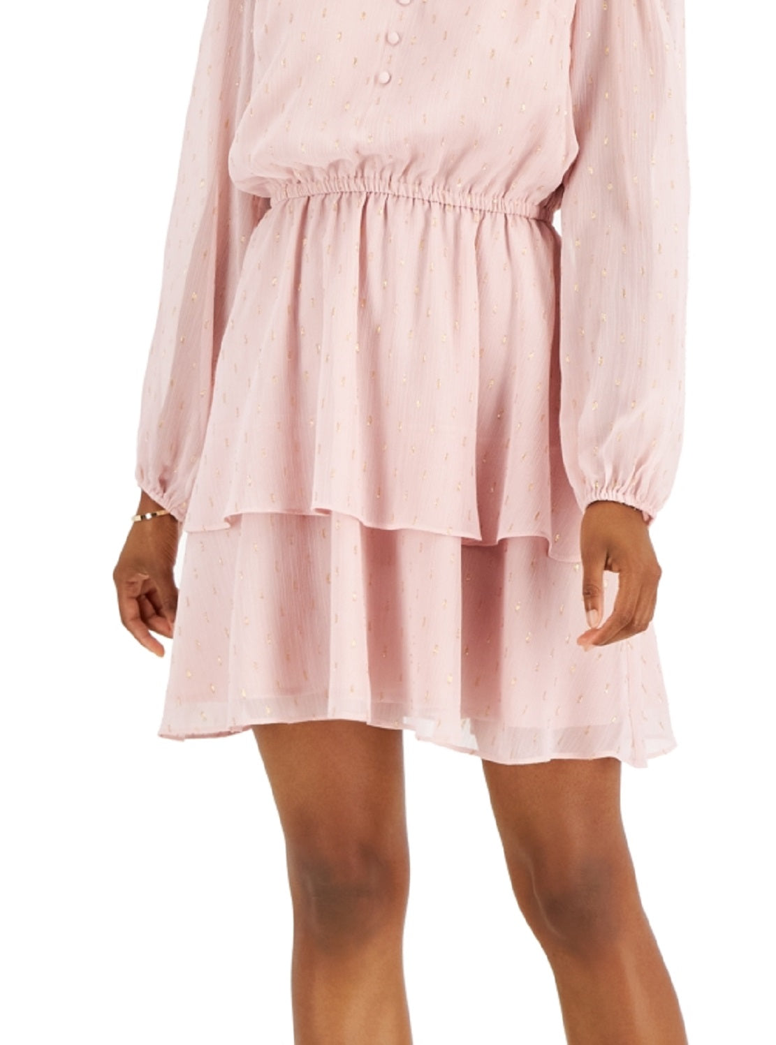 Vestido feminino com estampa de bolinhas e clipe metálico da INC International Concepts, rosa, tamanho médio